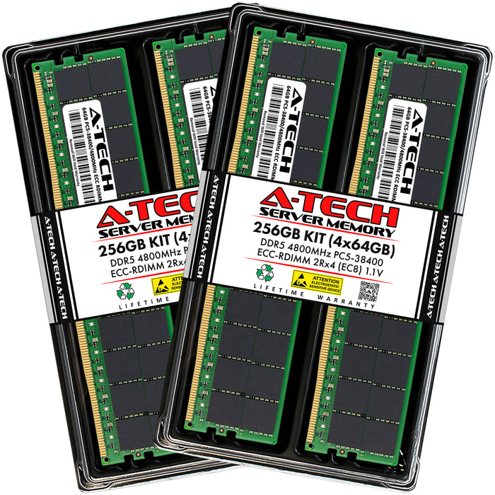256GB Kit (4 x 64GB) 2Rx4 (EC8) DDR5-4800 PC5-38400R RDIMM ECC Registered 2rx4 Kit 1.1V 288-Pin Server Memory RAM