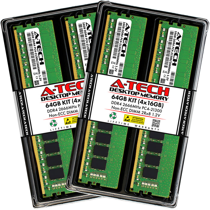 64GB Kit (4 x 16GB) DDR4-2666 (PC4-21300) DIMM DR x8 Desktop Memory RAM