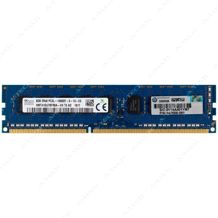 647658-081 - HP/HPE RAM 8GB 2Rx8 PC3-10600 ECC UDIMM DDR3 1333MHz ECC Unbuffered Server Memory Module