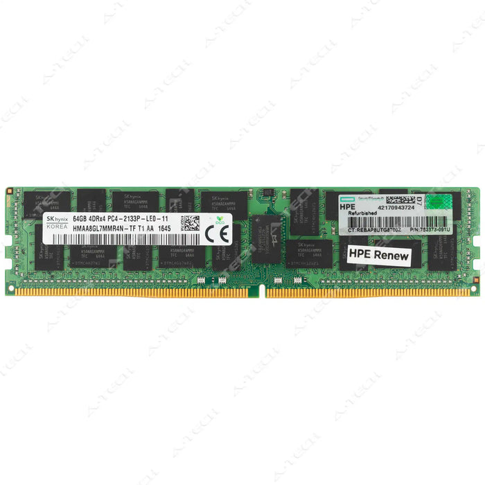 752373-091U - HP/HPE RAM 64GB 4Drx4 PC4-17000 LRDIMM DDR4 2133MHz ECC Load Reduced Server Memory Module