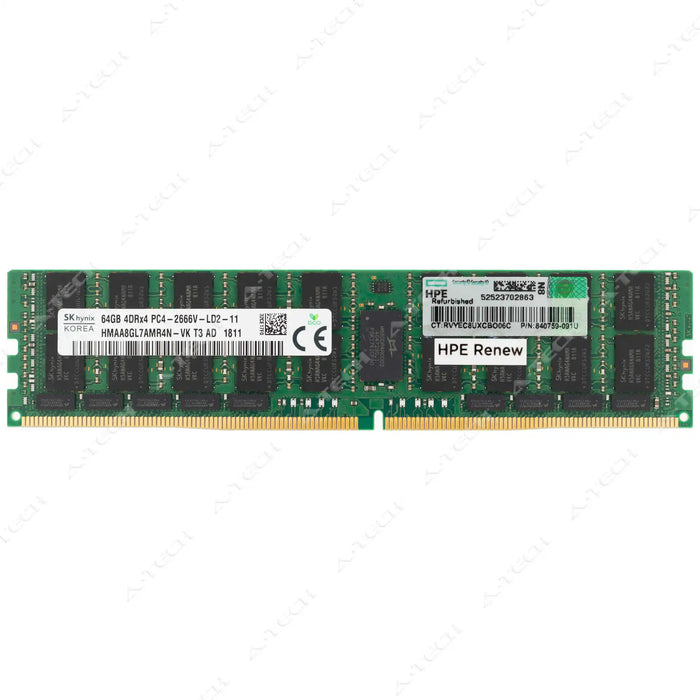 840759-091U - HP/HPE RAM 64GB 4Drx4 PC4-21300 LRDIMM DDR4 2666MHz ECC Load Reduced Server Memory Module