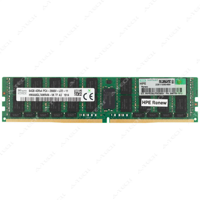 840759-191U - HP/HPE RAM 64GB 4Drx4 PC4-21300 LRDIMM DDR4 2666MHz ECC Load Reduced Server Memory Module