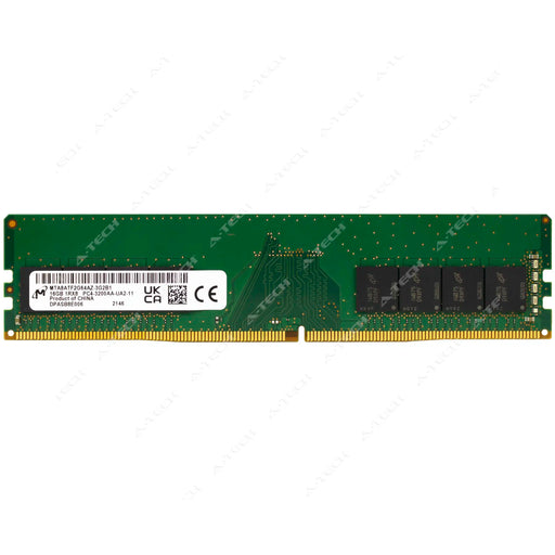 MTA8ATF2G64AZ-3G2B1 - Micron RAM 16GB 1Rx8 PC4-25600 DIMM DDR4 3200MHz Non-ECC Unbuffered Desktop Memory Module