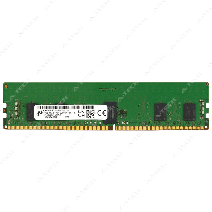 MTA9ASF1G72PZ-3G2J3 - Micron RAM 8GB 1Rx8 PC4-25600 RDIMM DDR4 3200MHz ECC Registered Server Memory Module