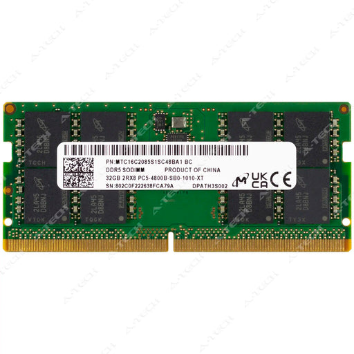 MTC16C2085S1SC48BA1 - Micron RAM 32GB 2Rx8 PC5-38400 SODIMM DDR5 4800MHz Non-ECC Unbuffered Laptop Memory Module