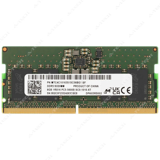 MTC4C10163S1SC56BG1 - Micron RAM 8GB 1Rx16 PC5-44800 SODIMM DDR5 5600MHz Non-ECC Unbuffered Laptop Memory Module