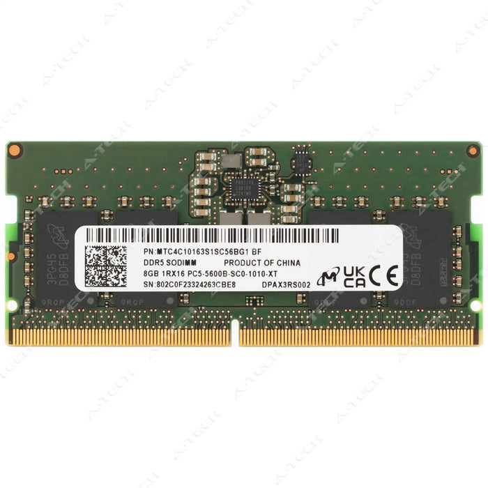 MTC4C10163S1SC56BG1 - Micron RAM 8GB 1Rx16 PC5-44800 SODIMM DDR5 5600MHz Non-ECC Unbuffered Laptop Memory Module