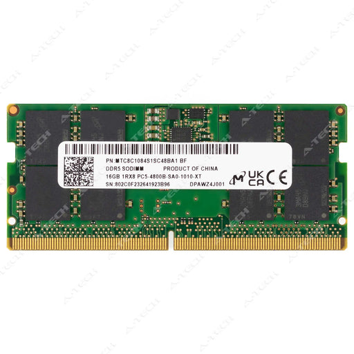 MTC8C1084S1SC48BA1 - Micron RAM 16GB 1Rx8 PC5-38400 SODIMM DDR5 4800MHz Non-ECC Unbuffered Laptop Memory Module