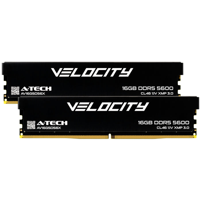 A-Tech Velocity RAM 32GB Kit (2x16GB) DDR5-5600 (PC5-44800) CL46 XMP 3.0 1.1V 288-Pin Non-ECC DIMM Desktop PC Gaming Memory (AV2K16G5D56X)