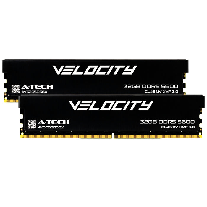 A-Tech Velocity RAM 64GB Kit (2x32GB) DDR5-5600 (PC5-44800) CL46 XMP 3.0 1.1V 288-Pin Non-ECC DIMM Desktop PC Gaming Memory (AV2K32G5D56X)