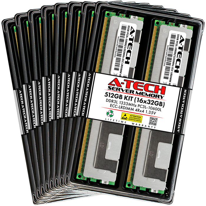 512GB Kit (16 x 32GB) 4Rx4 DDR3-1333 PC3-10600L LRDIMM ECC Load Reduced 1.35V 240-Pin Server Memory RAM