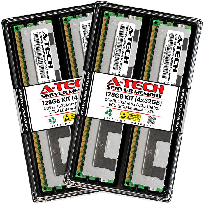 128GB Kit (4 x 32GB) 4Rx4 DDR3-1333 PC3-10600L LRDIMM ECC Load Reduced 1.35V 240-Pin Server Memory RAM