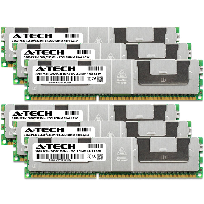 192GB Kit (6 x 32GB) 4Rx4 DDR3-1333 PC3-10600L LRDIMM ECC Load Reduced 1.35V 240-Pin Server Memory RAM