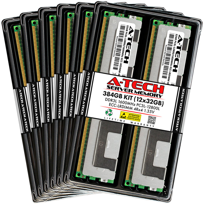 384GB Kit (12 x 32GB) 4Rx4 DDR3-1600 PC3-12800L LRDIMM ECC Load Reduced 1.35V 240-Pin Server Memory RAM