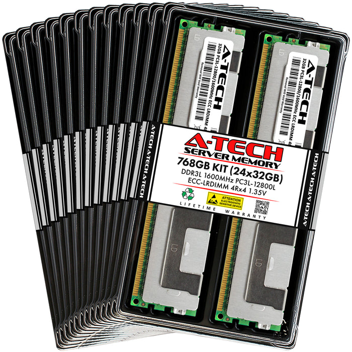 768GB Kit (24 x 32GB) 4Rx4 DDR3-1600 PC3-12800L LRDIMM ECC Load Reduced 1.35V 240-Pin Server Memory RAM