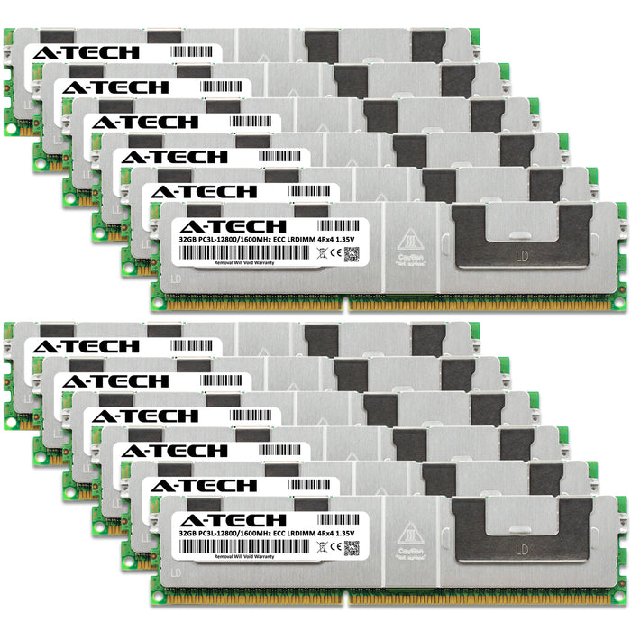 384GB Kit (12 x 32GB) 4Rx4 DDR3-1600 PC3-12800L LRDIMM ECC Load Reduced 1.35V 240-Pin Server Memory RAM