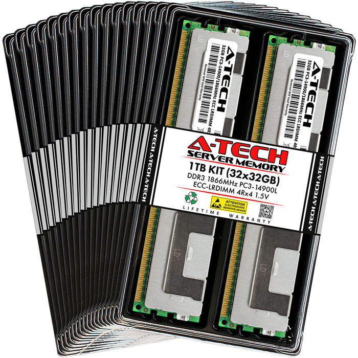 1TB Kit (32 x 32GB) 4Rx4 DDR3-1866 PC3-14900L LRDIMM ECC Load Reduced 1.5V 240-Pin Server Memory RAM