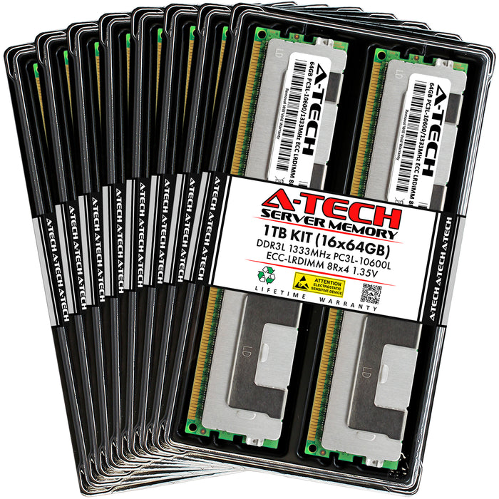 1TB Kit (16 x 64GB) 8Rx4 DDR3-1333 PC3-10600L LRDIMM ECC Load Reduced 1.35V 240-Pin Server Memory RAM