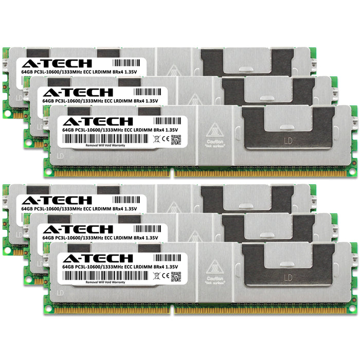 384GB Kit (6 x 64GB) 8Rx4 DDR3-1333 PC3-10600L LRDIMM ECC Load Reduced 1.35V 240-Pin Server Memory RAM