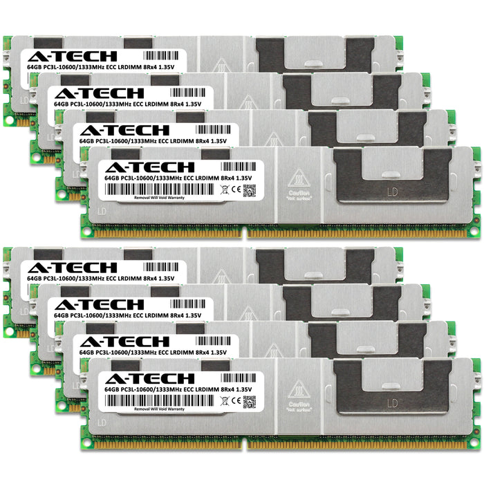 512GB Kit (8 x 64GB) 8Rx4 DDR3-1333 PC3-10600L LRDIMM ECC Load Reduced 1.35V 240-Pin Server Memory RAM