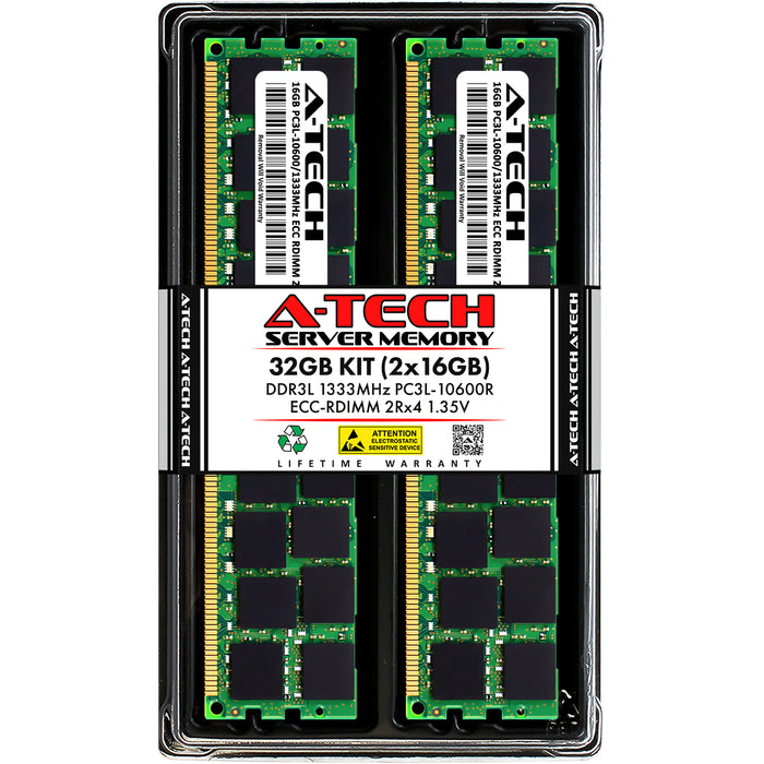 32GB Kit (2 x 16GB) 2Rx4 DDR3-1333 PC3-10600R RDIMM ECC Registered 1.35V 240-Pin Server Memory RAM