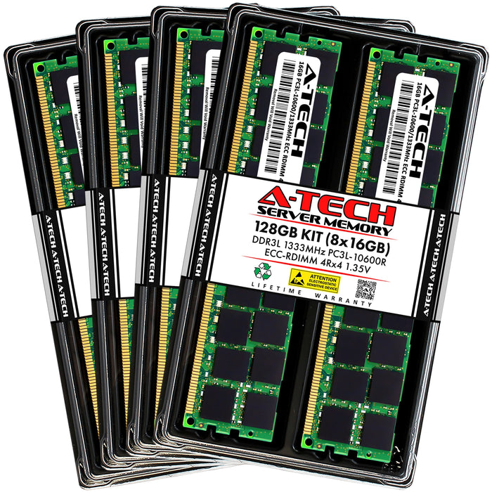 A-Tech 128GB (8x 16GB) 4Rx4 PC3-10600 DDR3 1333 MHz ECC RDIMM Registered DIMM Quad Rank Server RAM Memory Upgrade Kit
