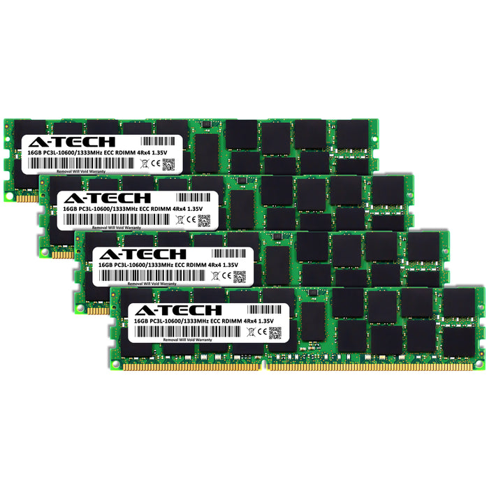 64GB Kit (4 x 16GB) 4Rx4 DDR3-1333 PC3-10600R RDIMM ECC Registered 1.35V 240-Pin Server Memory RAM