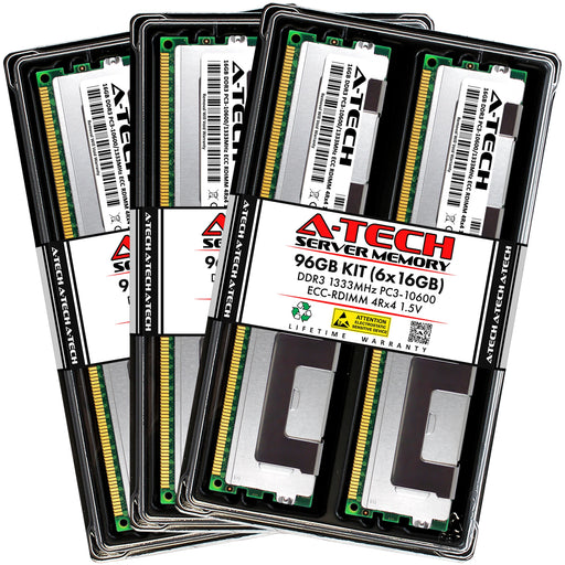 96GB Kit (6 x 16GB) 4Rx4 DDR3-1333 PC3-10600R RDIMM ECC Registered 1.5V 240-Pin Server Memory RAM