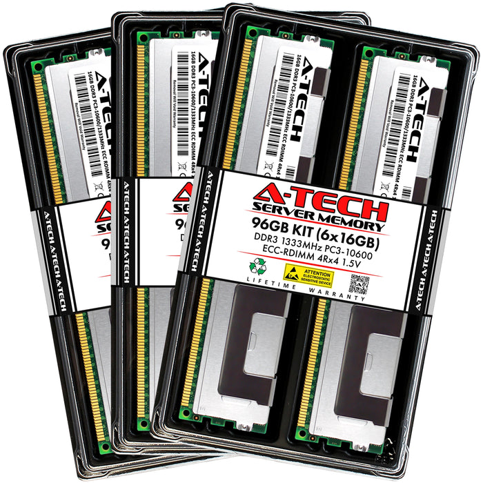 96GB Kit (6 x 16GB) 4Rx4 DDR3-1333 PC3-10600R RDIMM ECC Registered 1.5V 240-Pin Server Memory RAM