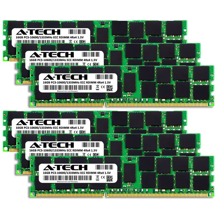 96GB Kit (6 x 16GB) 4Rx4 DDR3-1333 PC3-10600R RDIMM ECC Registered 1.5V 240-Pin Server Memory RAM