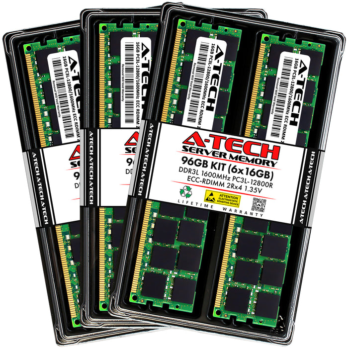 96GB Kit (6 x 16GB) 2Rx4 DDR3-1600 PC3-12800R RDIMM ECC Registered 1.35V 240-Pin Server Memory RAM