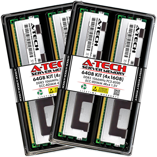 A-Tech 64GB (4x 16GB) 4Rx4 PC3-8500 DDR3 1066 MHz ECC RDIMM Registered DIMM Quad Rank Server RAM Memory Upgrade Kit