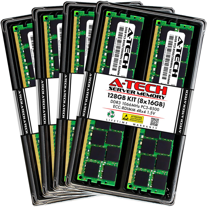 A-Tech 128GB (8x 16GB) 4Rx4 PC3-8500 DDR3 1066 MHz ECC RDIMM Registered DIMM Quad Rank Server RAM Memory Upgrade Kit