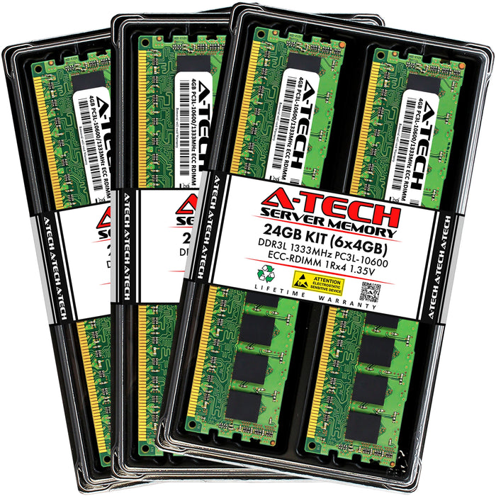 24GB Kit (6 x 4GB) 1Rx4 DDR3-1333 PC3-10600R RDIMM ECC Registered 1.35V 240-Pin Server Memory RAM