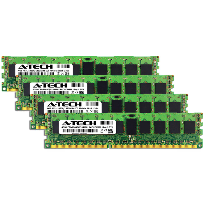 16GB Kit (4 x 4GB) 1Rx4 DDR3-1333 PC3-10600R RDIMM ECC Registered 1.35V 240-Pin Server Memory RAM