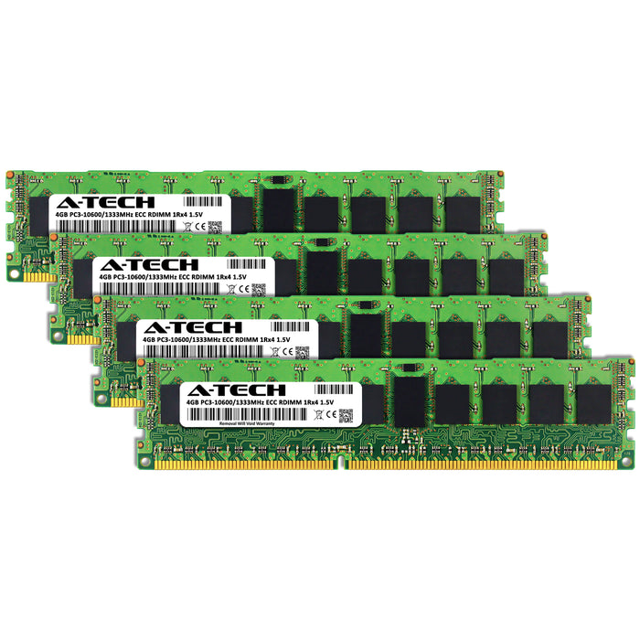 16GB Kit (4 x 4GB) 1Rx4 DDR3-1333 PC3-10600R RDIMM ECC Registered 1.5V 240-Pin Server Memory RAM