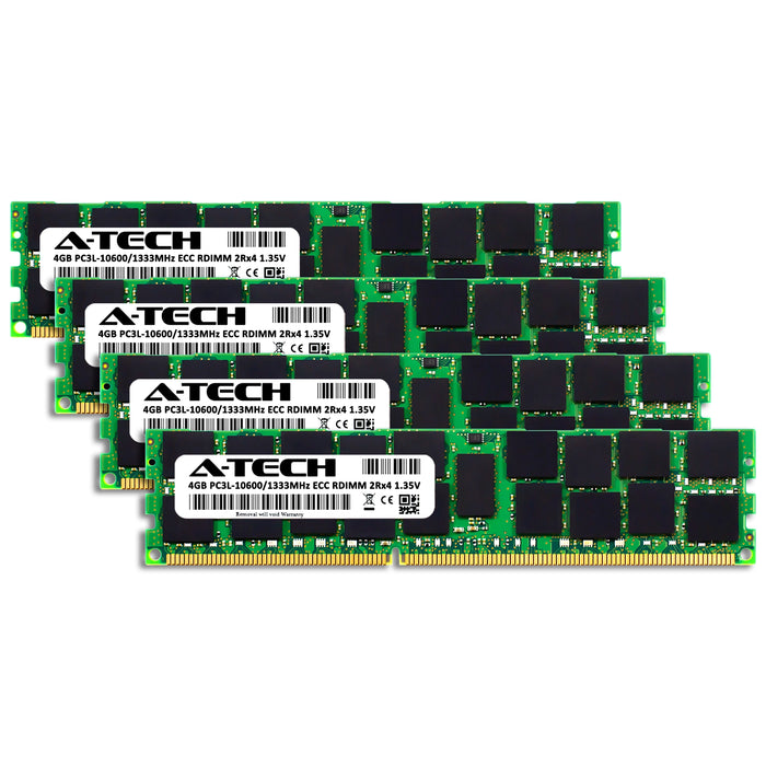 A-Tech 16GB (4x 4GB) 2Rx4 PC3-10600 DDR3 1333 MHz ECC RDIMM Registered DIMM Dual Rank Server RAM Memory Upgrade Kit