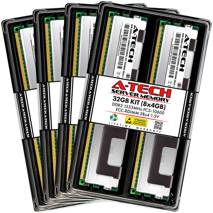 A-Tech 32GB (8x 4GB) 2Rx4 PC3-10600 DDR3 1333 MHz ECC RDIMM Registered DIMM Dual Rank Server RAM Memory Upgrade Kit
