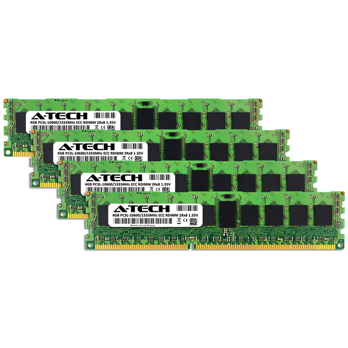 A-Tech 16GB (4x 4GB) 2Rx8 PC3-10600 DDR3 1333 MHz ECC RDIMM Registered DIMM Dual Rank Server RAM Memory Upgrade Kit