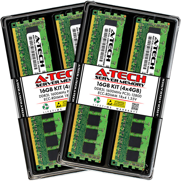 16GB Kit (4 x 4GB) 1Rx4 DDR3-1600 PC3-12800R RDIMM ECC Registered 1.35V 240-Pin Server Memory RAM