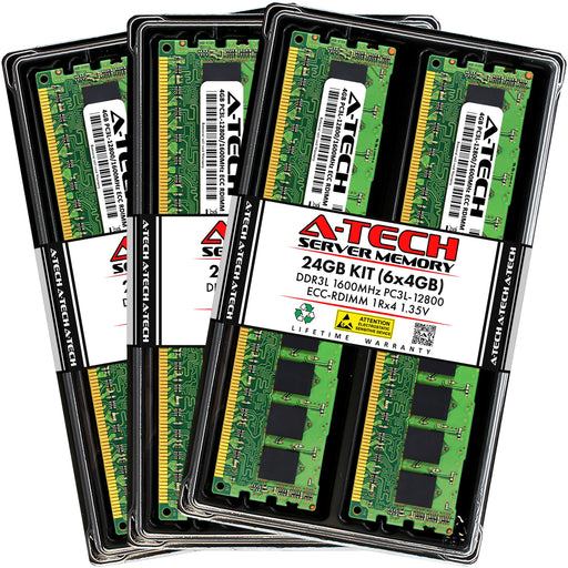 24GB Kit (6 x 4GB) 1Rx4 DDR3-1600 PC3-12800R RDIMM ECC Registered 1.35V 240-Pin Server Memory RAM