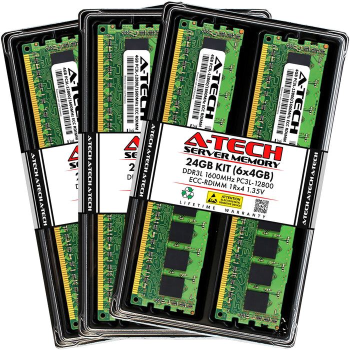 24GB Kit (6 x 4GB) 1Rx4 DDR3-1600 PC3-12800R RDIMM ECC Registered 1.35V 240-Pin Server Memory RAM