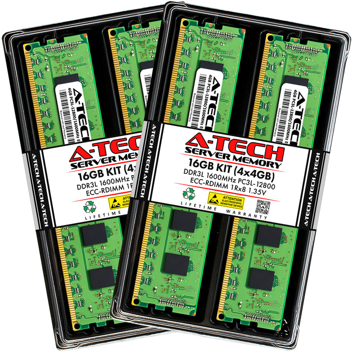 16GB Kit (4 x 4GB) 1Rx8 DDR3-1600 PC3-12800R RDIMM ECC Registered 1.35V 240-Pin Server Memory RAM