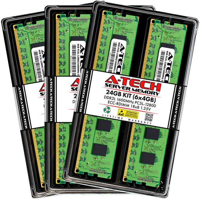 24GB Kit (6 x 4GB) 1Rx8 DDR3-1600 PC3-12800R RDIMM ECC Registered 1.35V 240-Pin Server Memory RAM