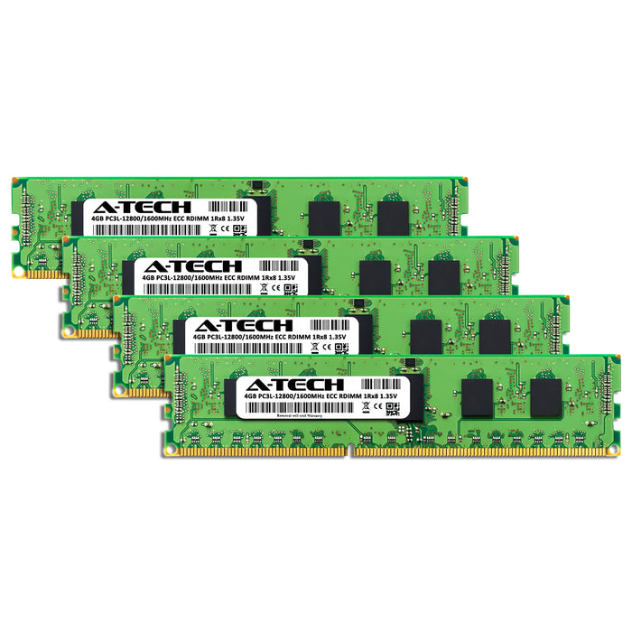 16GB Kit (4 x 4GB) 1Rx8 DDR3-1600 PC3-12800R RDIMM ECC Registered 1.35V 240-Pin Server Memory RAM