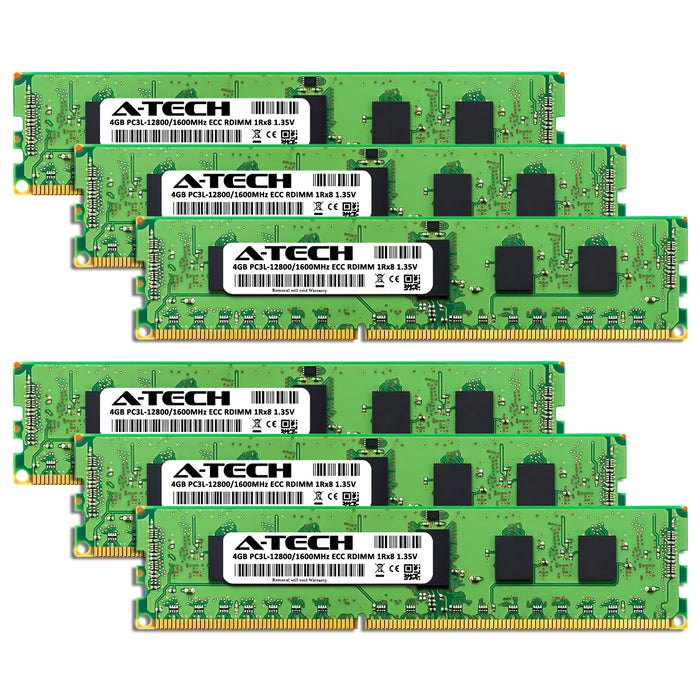 24GB Kit (6 x 4GB) 1Rx8 DDR3-1600 PC3-12800R RDIMM ECC Registered 1.35V 240-Pin Server Memory RAM
