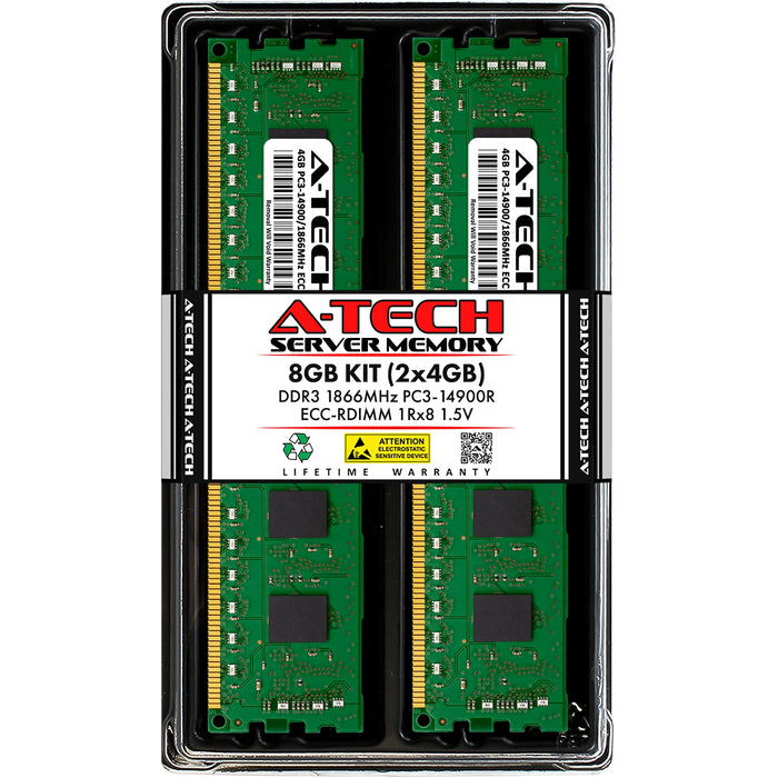A-Tech 8GB (2x 4GB) 1Rx8 PC3-14900 DDR3 1866 MHz ECC RDIMM Registered DIMM Single Rank Server RAM Memory Upgrade Kit