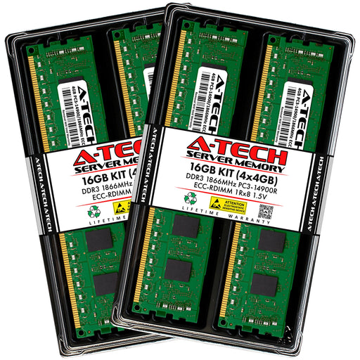 A-Tech 16GB (4x 4GB) 1Rx8 PC3-14900 DDR3 1866 MHz ECC RDIMM Registered DIMM Single Rank Server RAM Memory Upgrade Kit