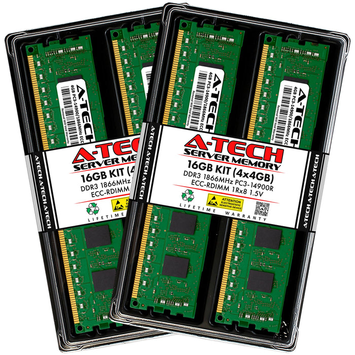 A-Tech 16GB (4x 4GB) 1Rx8 PC3-14900 DDR3 1866 MHz ECC RDIMM Registered DIMM Single Rank Server RAM Memory Upgrade Kit