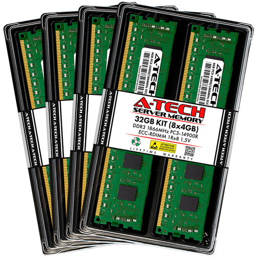 A-Tech 32GB (8x 4GB) 1Rx8 PC3-14900 DDR3 1866 MHz ECC RDIMM Registered DIMM Single Rank Server RAM Memory Upgrade Kit